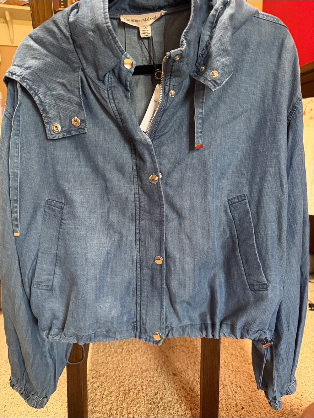 Catherine Malandrino Light Blue Denim-Look Hooded Jacket